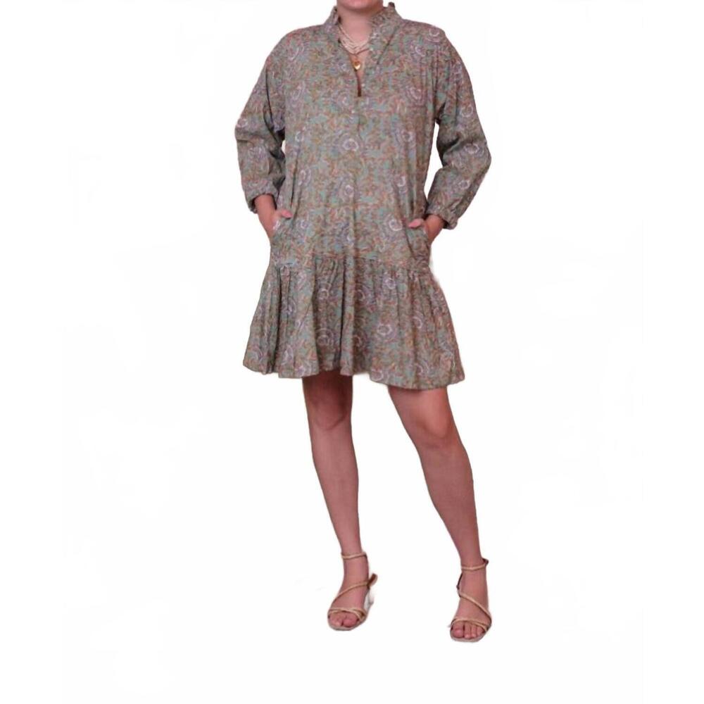 NEW JUST DARVINY megan button front mini dress in celadon